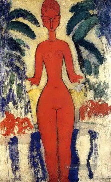  nackt - steht nackt mit Garten Hintergrund 1913 Amedeo Modigliani